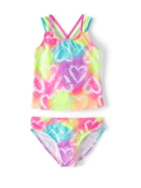 Girls' Neon Tie-Dye Heart Tankini Set